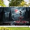 Red Full Moon,Crows,Castle,Bat Elements-Halloween Backdrop Tapestry for Party,Photography Booth,Festive Decor,Wall Decor