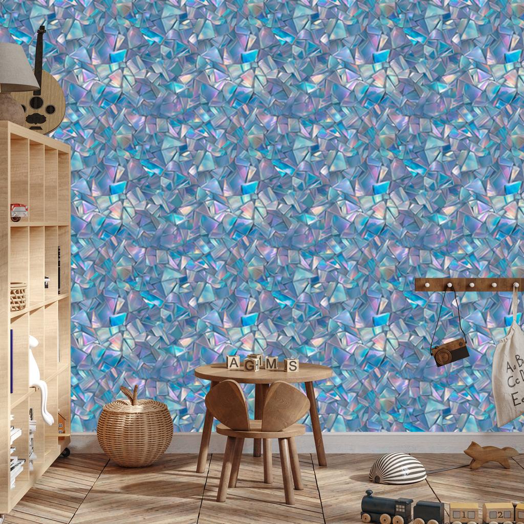 Iridescent glitter wallpaper in blue, turquoise and light gray 50x1000