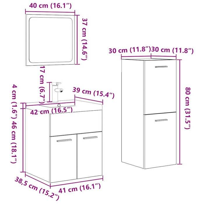 VidaXL Bathroom Furniture Set 4 Pcs Sonoma Oak, Bathroom Cabinet, Toilet Storage Cabinet, 3325026