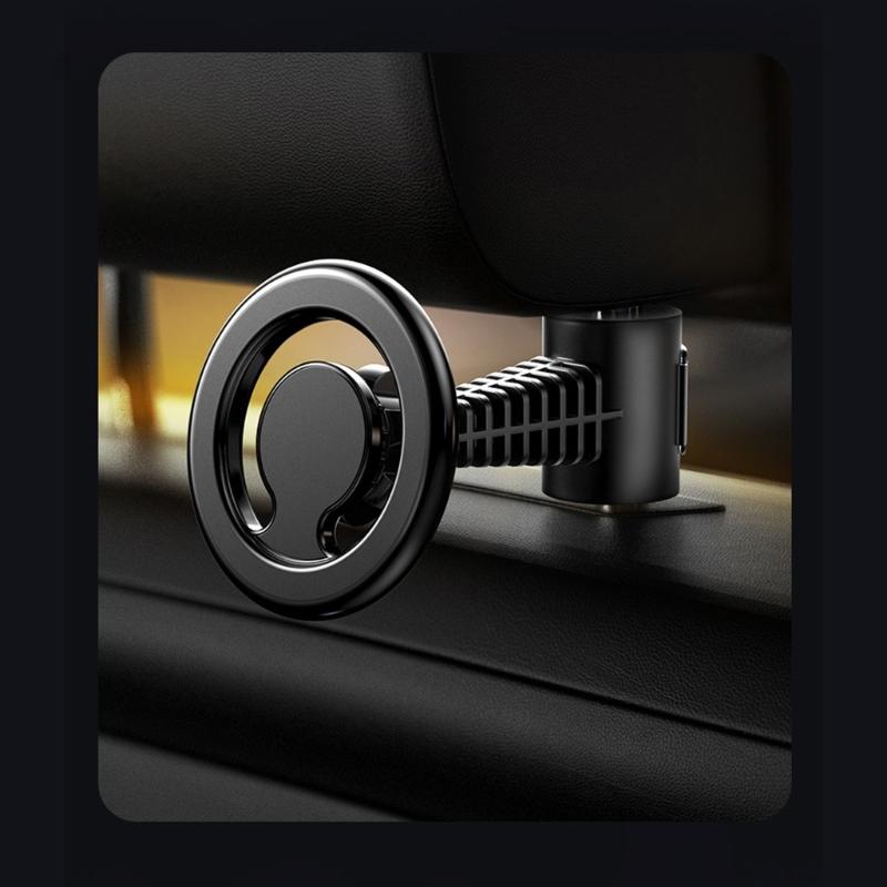 Rotating Magnetic Car Phone Holder Rack for Back Seat Universal Headrest Mount Zinc Alloy Construction Easy Installation