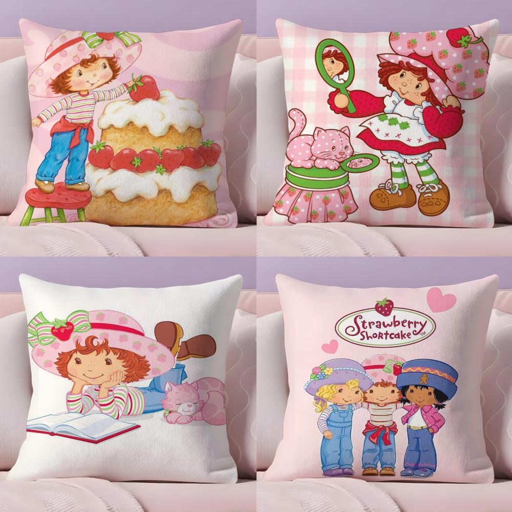 Strawberry S-Shortcake Girl Cushion Cover Plush Fabric Soft Double-Sided Printed Sofa Warm Winter Home Gift Pillow Cover