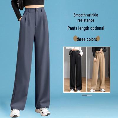 Women's 2025 High Waist Slim Fit Loose Draped Gray or Black Suit Pants for Spring and Autumn