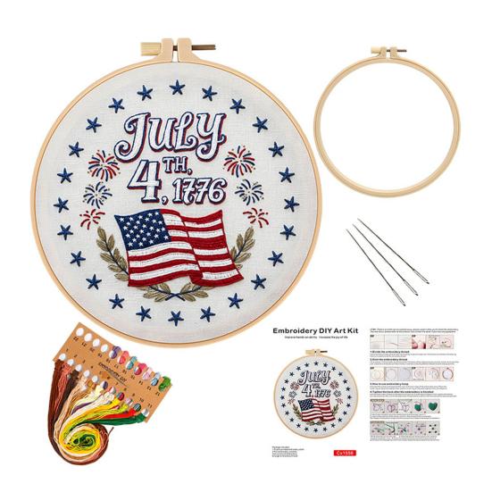 July 4th Embroidery Kit DIY Embroidery Craft Set with Hoop Threads Hand Embroidery Kit for Beginners Adults