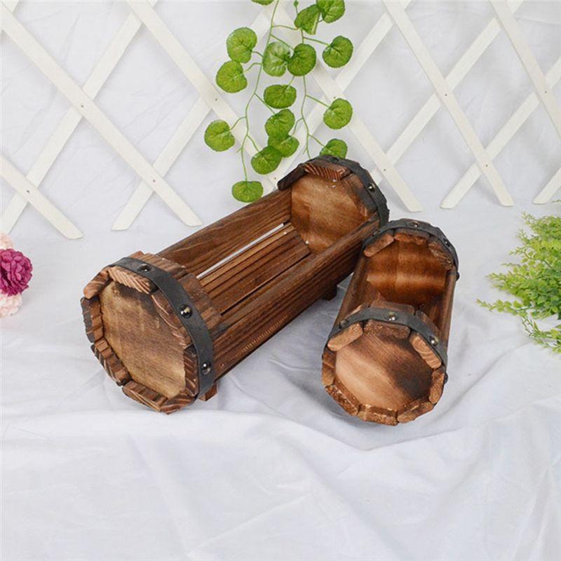 M-Modern-Wood Flower Pots Wedding Decoration Carbonized Antiseptic Wood Flower Boxes Balcony Succulents Wooden Flower Pots