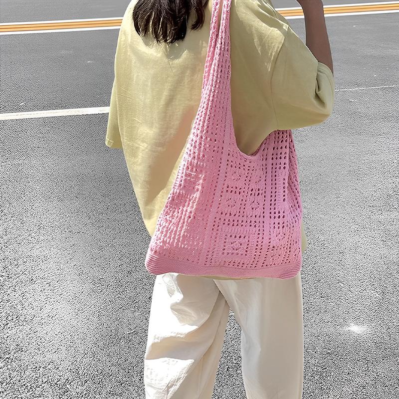 Knitted Bag Vintage Hollow Hand Woven Bag Shoulder Bag Woolen Handbag
