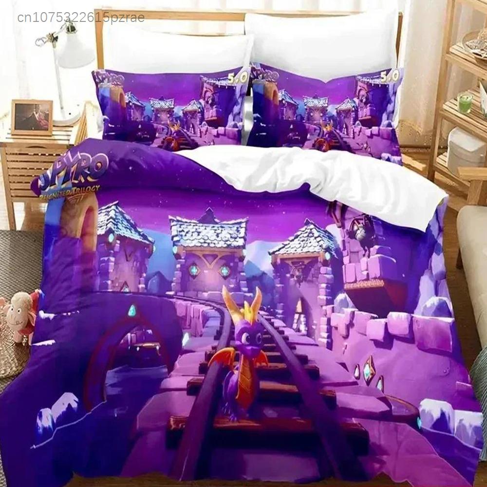 Cartoon Spyro Reignited Trilogy Bedding Set Duvet Cover Bed Set Quilt Cover Pillowcase Comforter King Queen Size Boys Adult