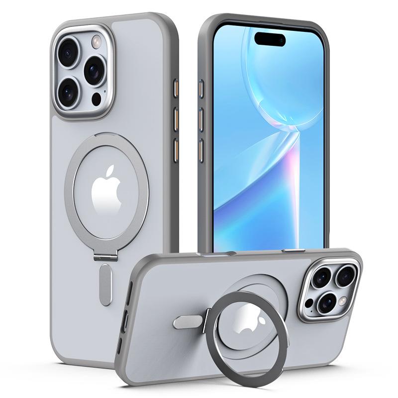 For IPhone 16 Pro Phone Case Magnetic Pivot Case Transparent Frosted Bracket for Apple 15 Protective Case