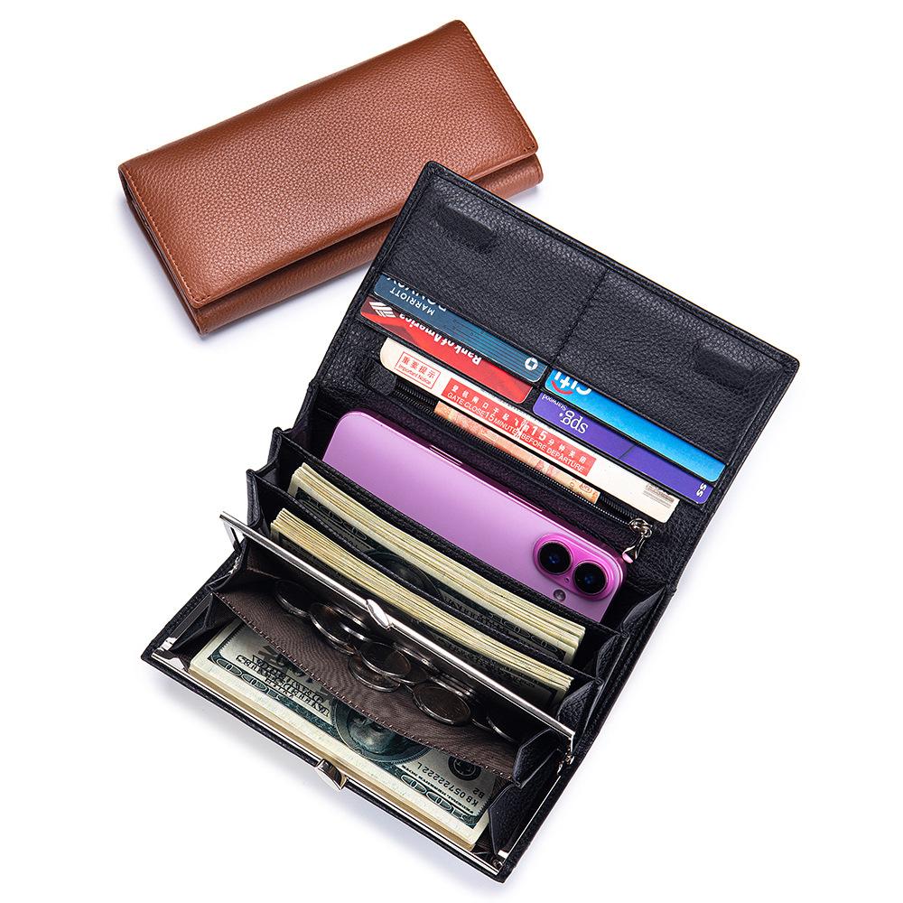 Neues Damen-Langportemonnaie Portemonnaie Große Kapazität Retro-Klammer Handy-Tasche Multifunktionale Clutch-Tasche