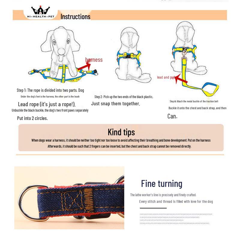 Chong Xiao Man Adjustable Denim Dog Leash and Harness Set