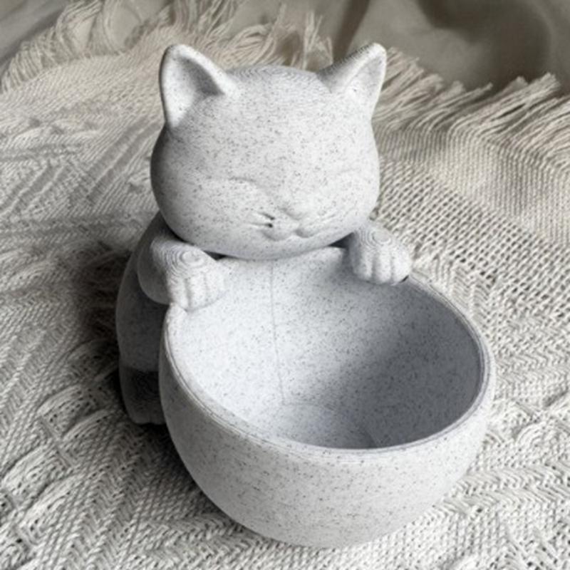 3D Printed Cat-Hug Bowl Pot With Drainage Holes Succulents Small Flowers Plants Cacti Home Offices Desktop Decorative Ornament
