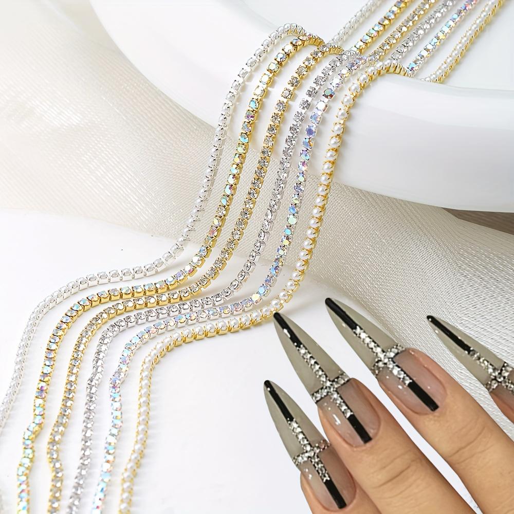 2 pieces of artificial pearl chain nail accessories Y2K metal DIY nail accessories, short nails French tips