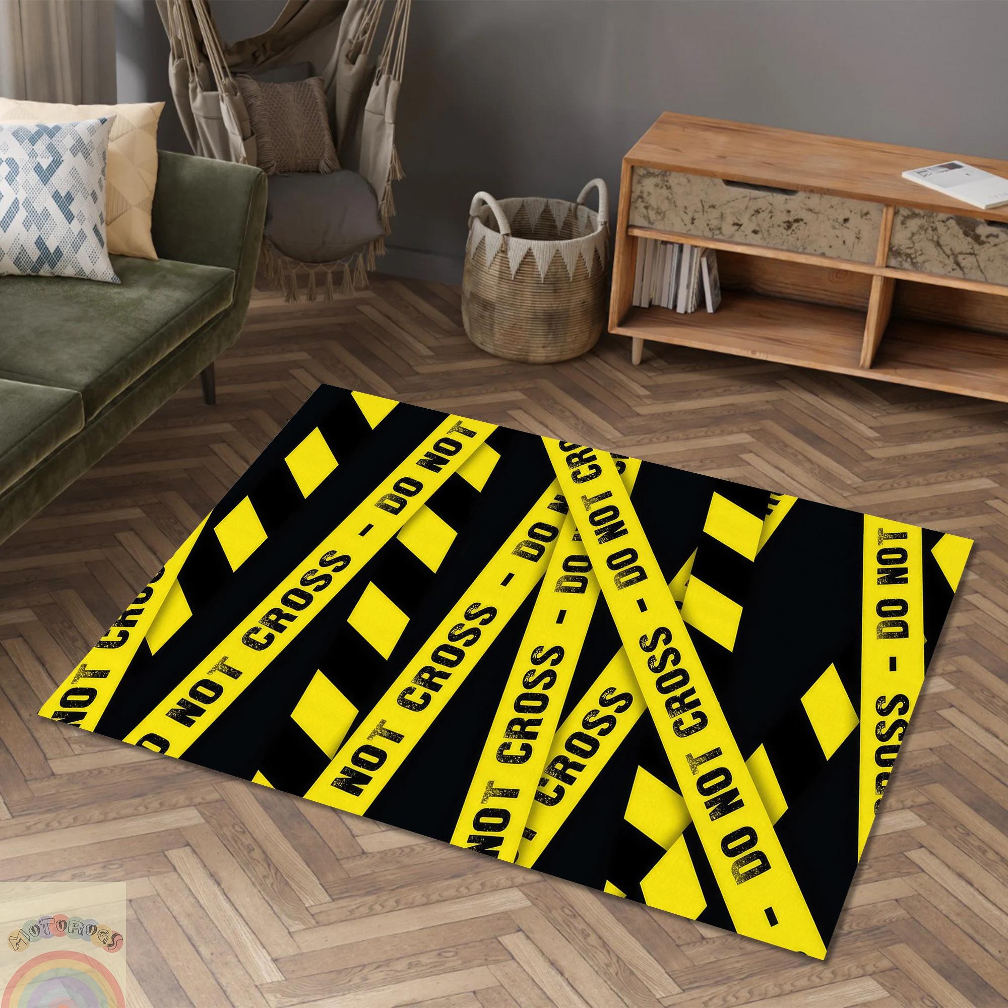 

Industrial Style Fun Home Decor Door Mat Danger Caution Stripe Entrance Rug Soft Non-Slip Letter Print Welcome Carpet 40x60cm