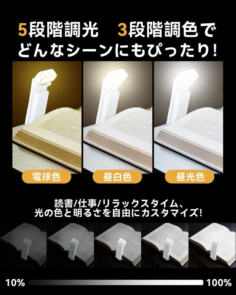 COPPOR LED Reading Light, USB Rechargeable, 5 Dimmable Levels, 3 Color Temperature Settings, Clip-on, Flicker-Free, Eye-Friendly, for Nighttime