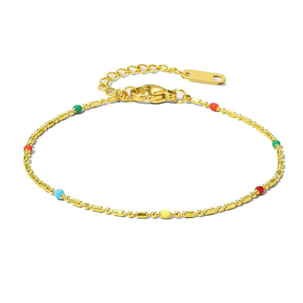 

Простой цветной браслет из титановой стали с капающими бусинами из риса, богемная голая цепочка, универсальный браслет из нержавеющей стали, ювелирные изделия