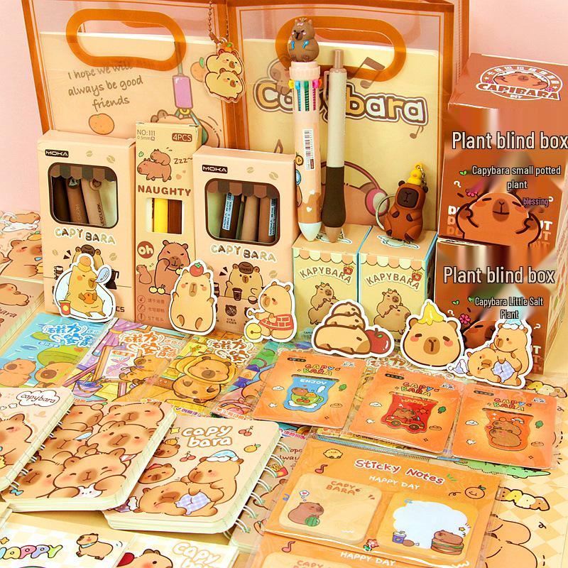 Capybara Schreibwaren Geschenkset: Überraschungsbox für Kinder - Schulbedarf-Packung