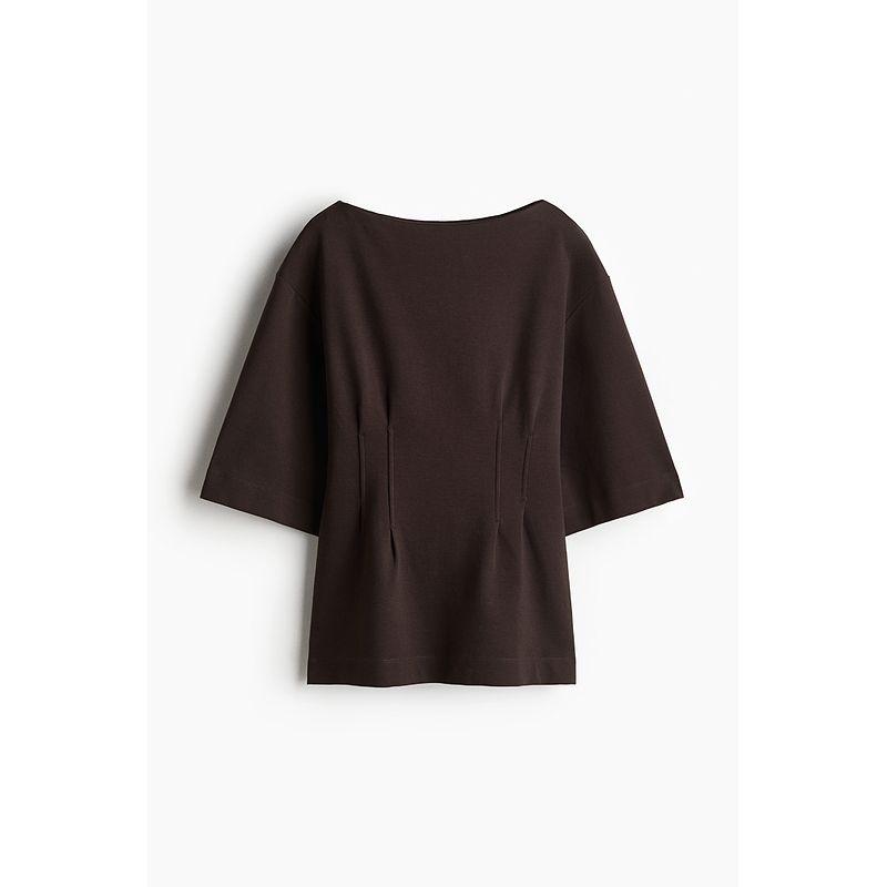 

HM Women T-shirt Fall 2025 New Arrival Minimalist Casual Waist Tight T-shirt 1274577 Dark Brown 005 155/80(XS)