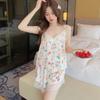 New Internet Celebrity Women's Summer Ice Silk Pajamas Set Sling Tank Top Shorts Lace Print Cute Loungewear Thin