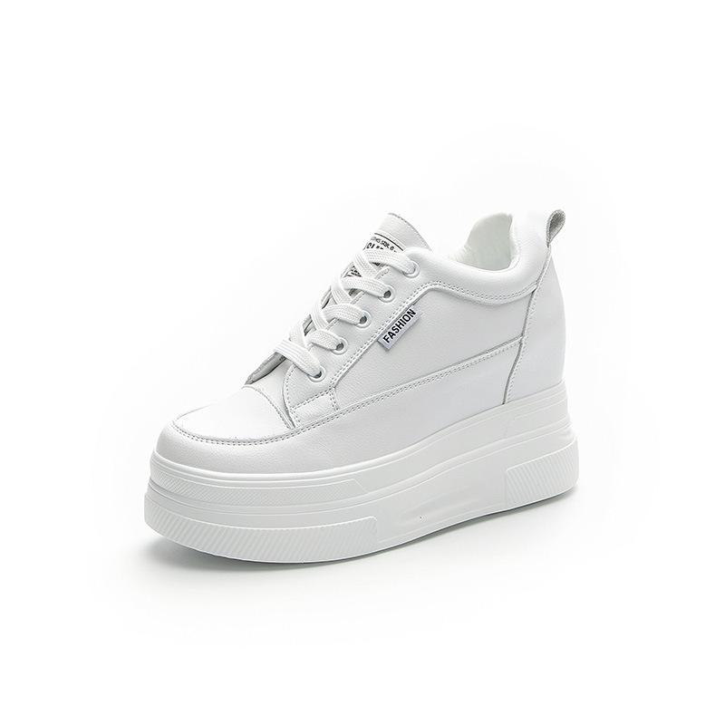 Inner height increase white shoes women's autumn 2025 new leather wedge heel women's shoes muffin thick sole 10CM casual single shoes