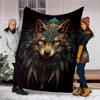 1pc Wolf Spirit Feather Throw Blanket Polyester Fiber, Lightweight Flannel, Soft & Warm, All Season Use for Outdoor, Camping Digital Print
