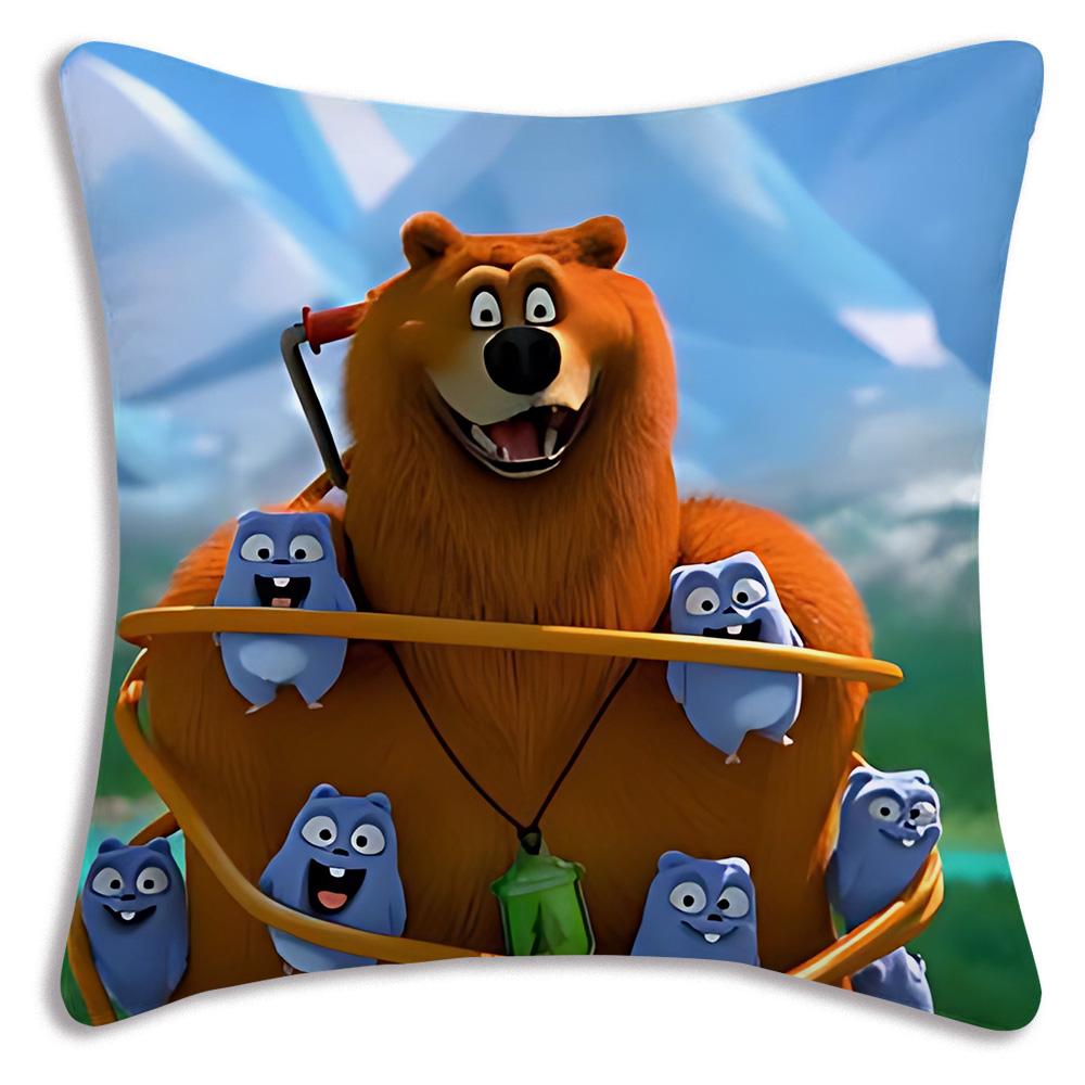 Federe Cuscino Orso Grizzly e Lemming Cartoni Animati Divano Decorativo Casa Stampa Fronte-Retro Peluche Corto Cuscino Carino