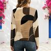 Women Plus Size V Neck Long Sleeve Abstract Printed Top Eyelet Chain Lace Up Detail