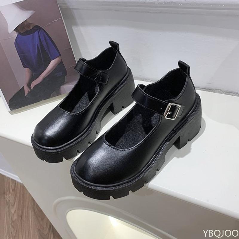 Women's Spring New High Heel Single Shoes with Round Head Thick Bottom Simple Comfortable Anti slip Wear resistant Shoes
