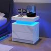 Table de chevet LED - MUVOE - Blanc - 2 tiroirs - Espace de rangement - Design moderne