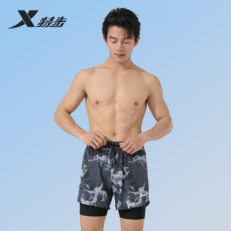 Xtep Men's Swimming Pants Fashion Double layer Anti awkward Swimming Sports Shorts Beach Surfing Beach Pants Swimming Pants