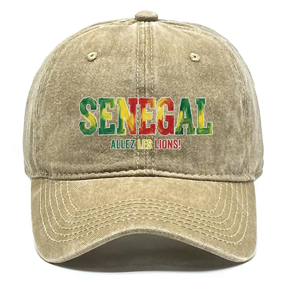Snapback Baseball Cap With "SENEGAL" "ALLEZ LES LIONS" Flag Printed , Adjustable Baseball Hat Vintage Casual Leisure Simple Woman's Cap