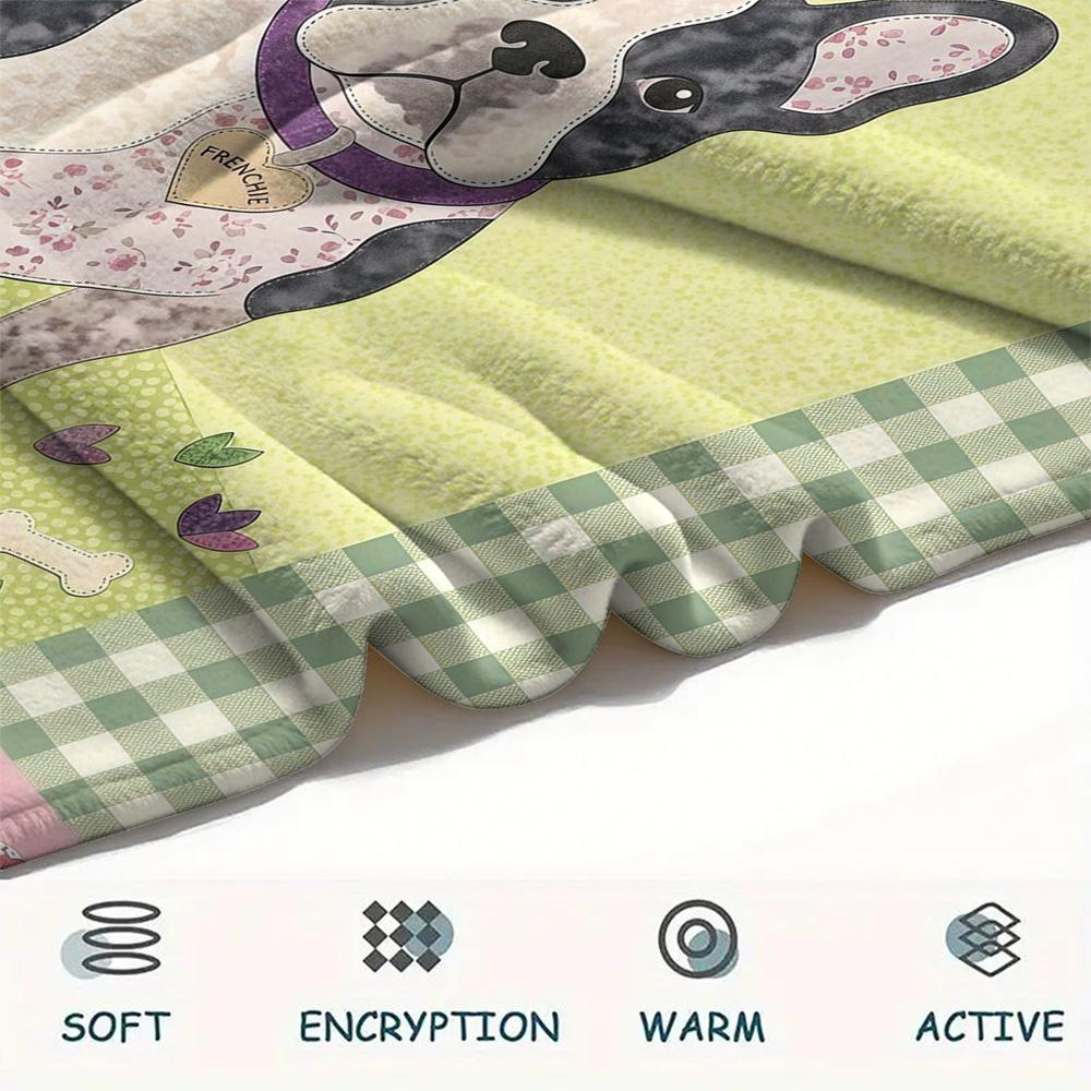 1Pc Cute Dog Patchwork Print Flannel Blanket High Quality Warm Comfortable Cover for All Seasons Perfect for Gifts Home Decor
