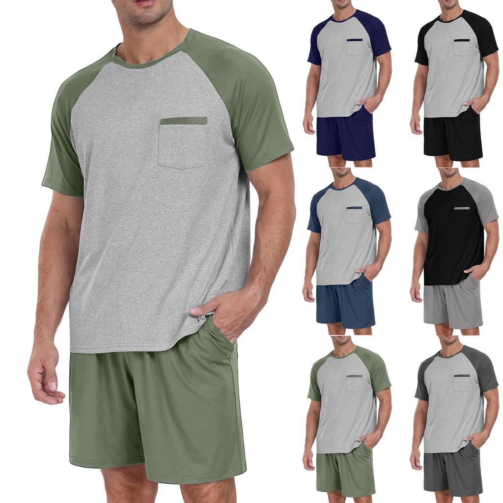 Herren Freizeit Farbpassendes Kurzarm-Shorts-Set