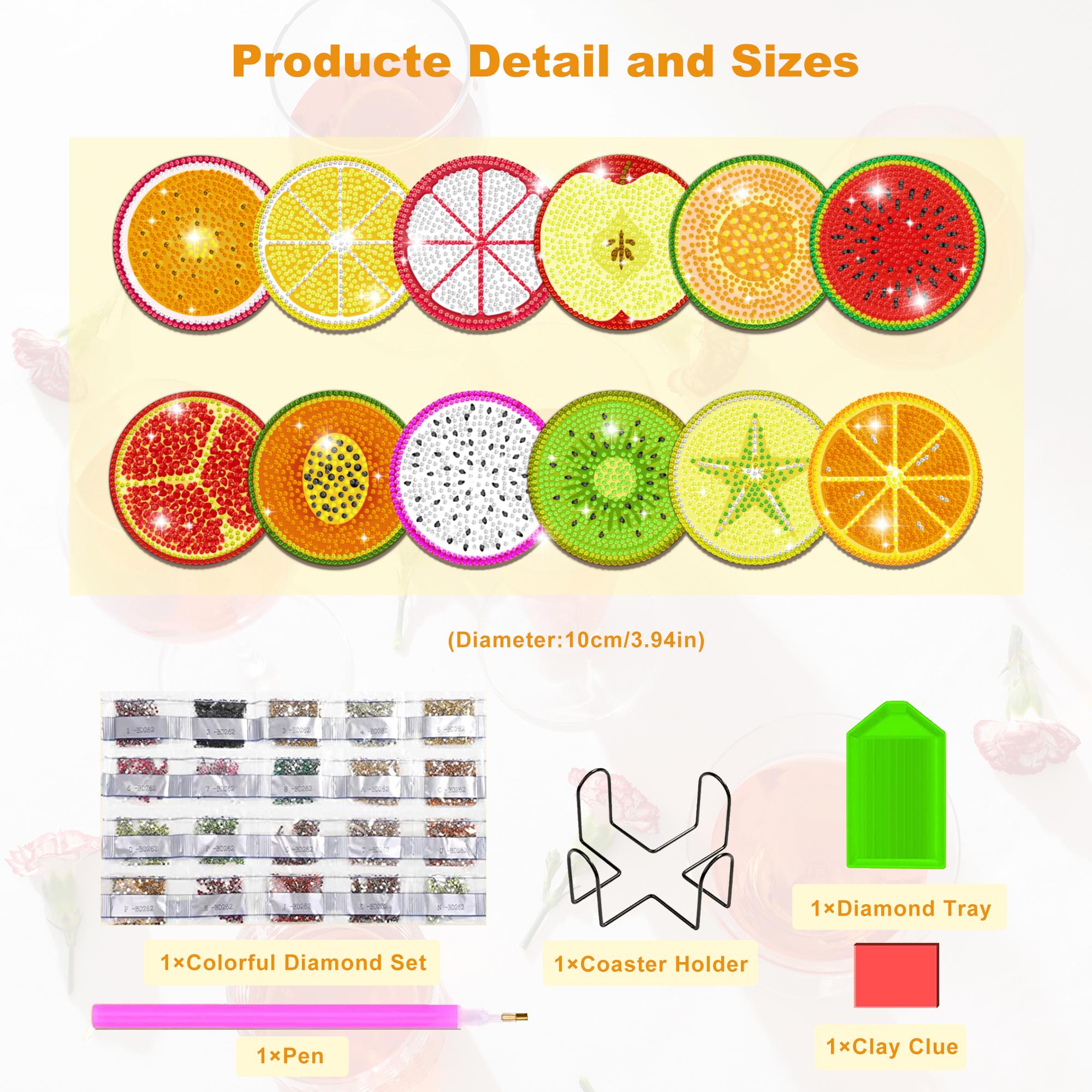 

12 шт./коробка Фрукты Сделай сам Алмазная живопись Подставки с держателем для напитков Подставка Алмазные наборы для творчества Взрослые Подарки Алмазное рукоделие 10x10cm
