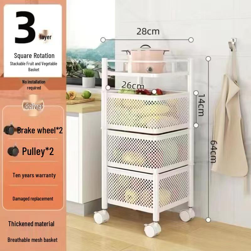 Köks roterande kolstål grönsaks- och fruktskålställ - Golvstående, Fyrkantigt, Flerlagers, Rörligt, Ingen montering krävs.