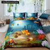 Kids Cartoon Ocean Animal King Queen Bedding Set Underwater World Duvet Cover Marine Life Quilt Cover Polyester Comforter Cover