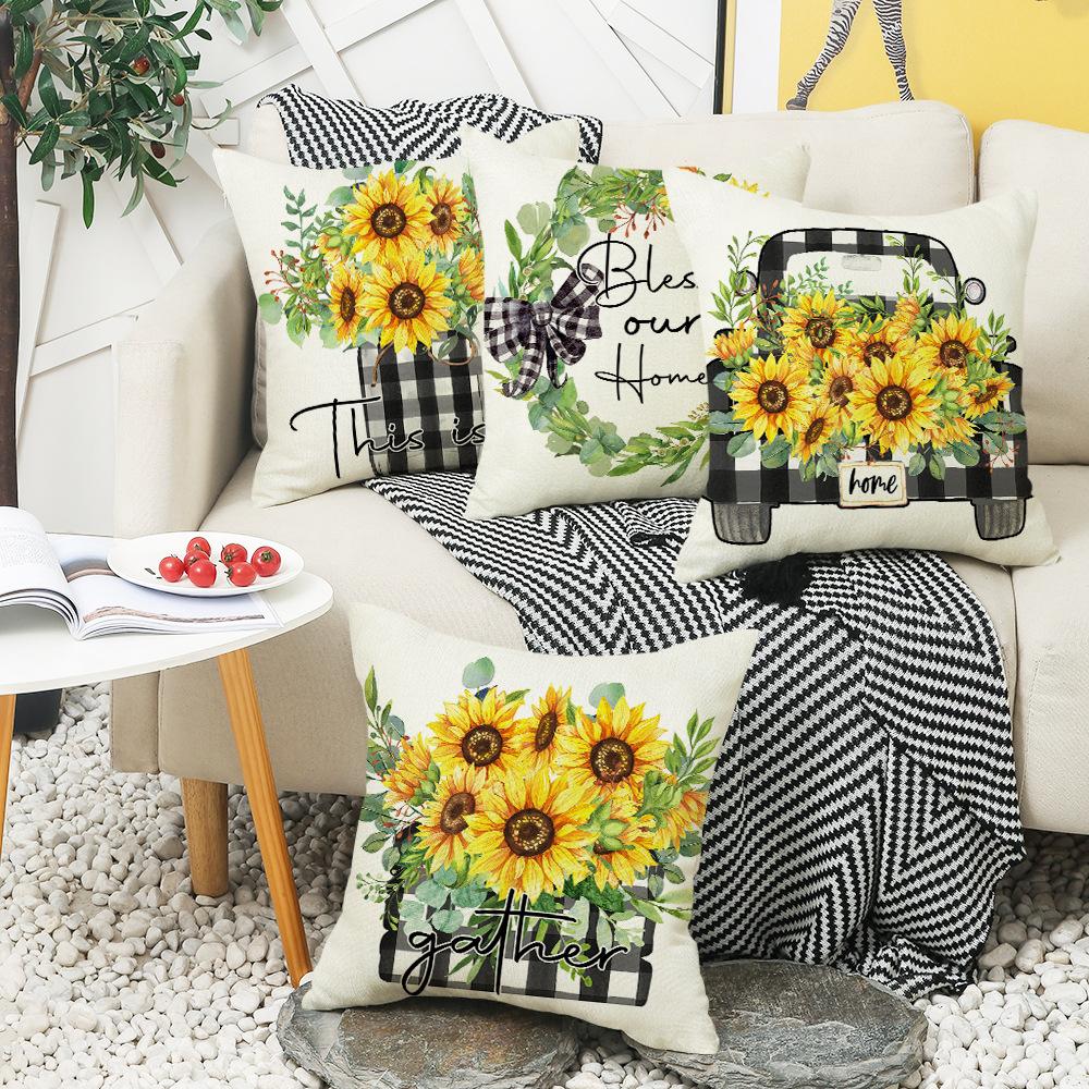 Summer Sunflower Print Pillow Cover Polyester Home Fabric Sofa Cushion Cover Bedroom Pillow