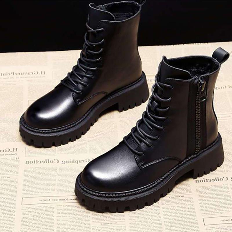British-style Ankle Boots New Autumnwinter Lined Snow Boots Versatile Chunky-heeled Lace-up Biker Boots for Women 39 чёрный 2690₽