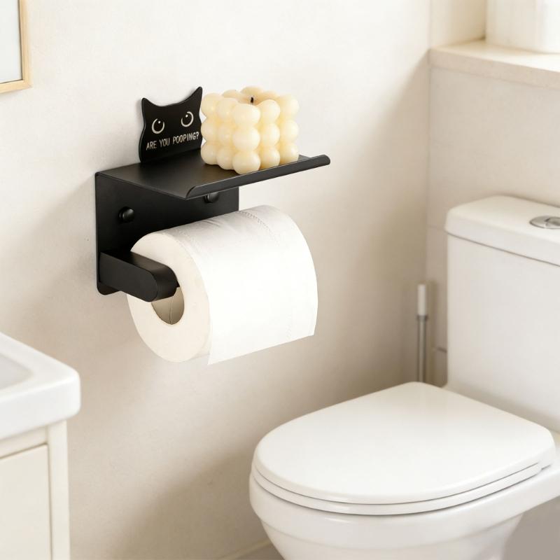 No Hole Required Rustproof Cartoon Animal Paper Roll Dispenser Including Functional Shelf For Bathroom Organization