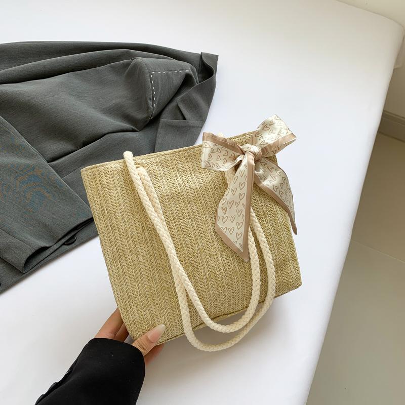 

Popular new trendy fashion simple large capacity spring and summer straw woven large bag portable shoulder tote bag хаки