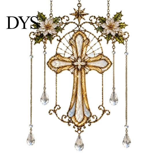 Spiritual Room Ornament Stained Glass Effect Blessing Suncatcher, Acrylic Angel Prayer Window Hanging with Faux Crystal Charm for Home Garden