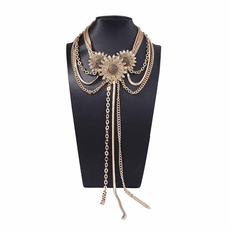 Personalized Retro Heavy Industry High Sense Three-dimensional Flower Long Fringed Pendant Necklace Light Luxury Women's Model