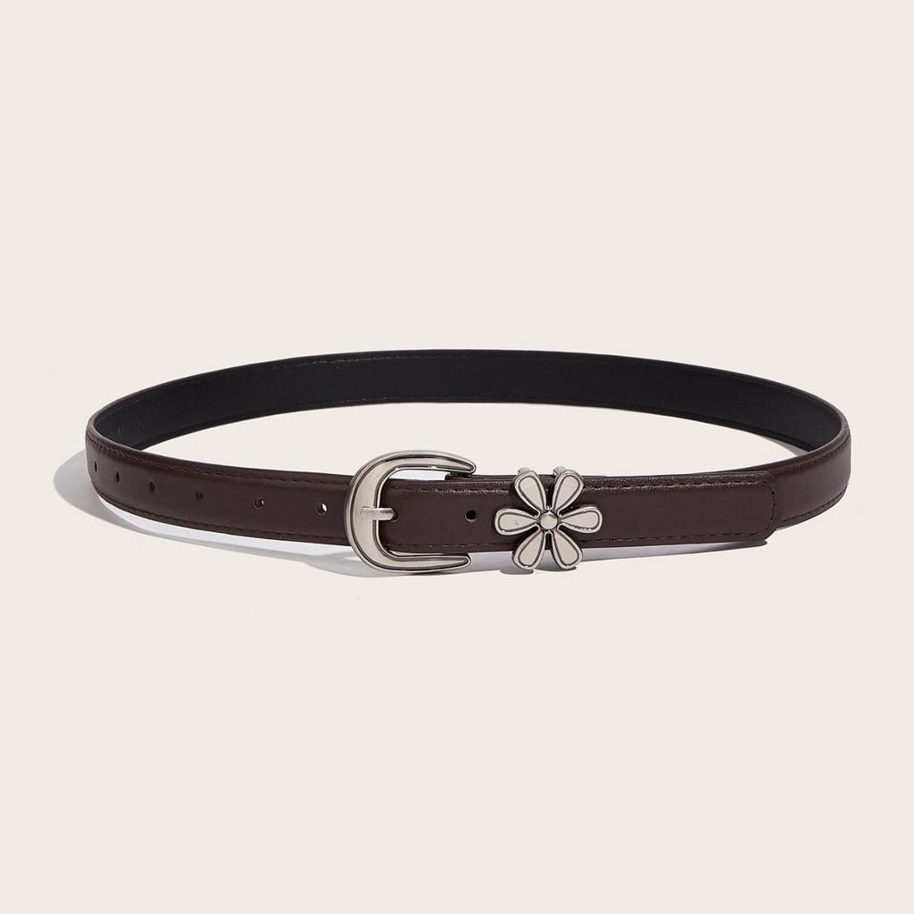 Fashion Womens Flower Embossed Pu Belt With Zinc Alloy Pin Buckle For Casual Wear