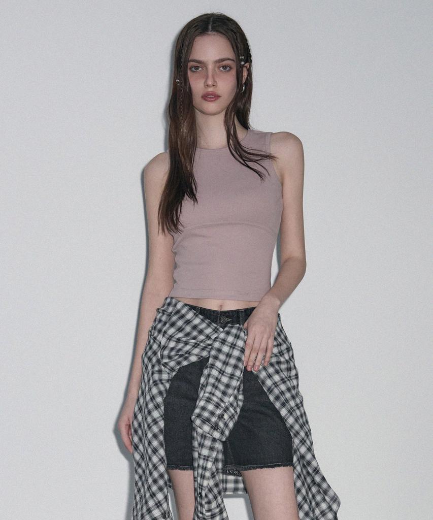 Ledeoli Ribbed Binding Tank Top [Black]
