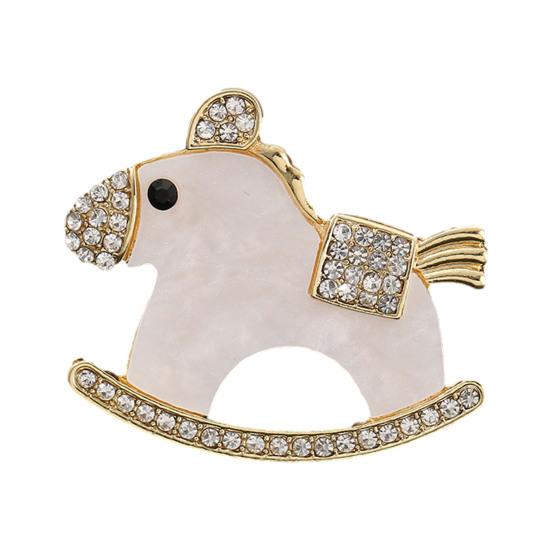 Brooch Pin Horse Design Enamel Pin with Imitation Crystals Enamel Faux Pearls Fairy Tale Brooch Artistic Accessories