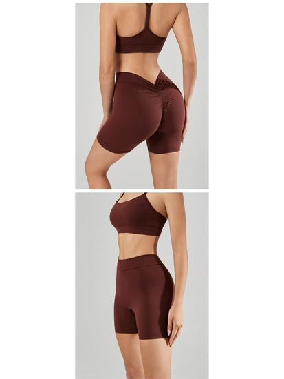 Dámské rychleschnoucí vysoce elastické jógové šortky s V pasem - Broskvový zadek zeštíhlující a zvedající hýždě střih