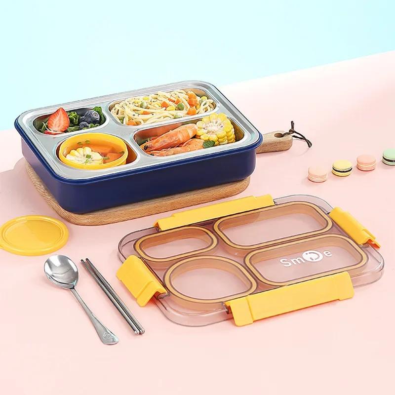 4 Divided Stainless Steel Compartments Bento Lunch Box Kids Insulated Lunch Box for School Office Kitchen Food Storage Container