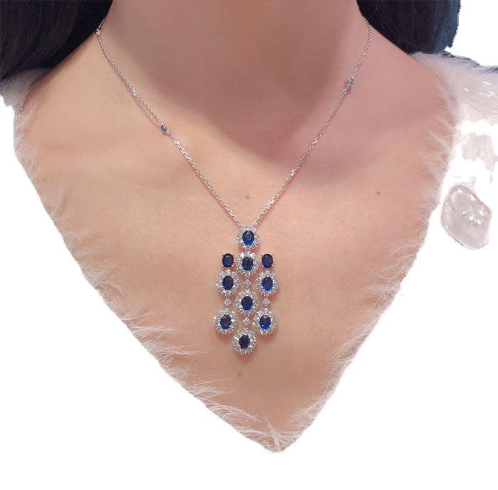 Luxury Blue Diamond Dangle Earrings & Royal Sapphire Necklace Set for Women