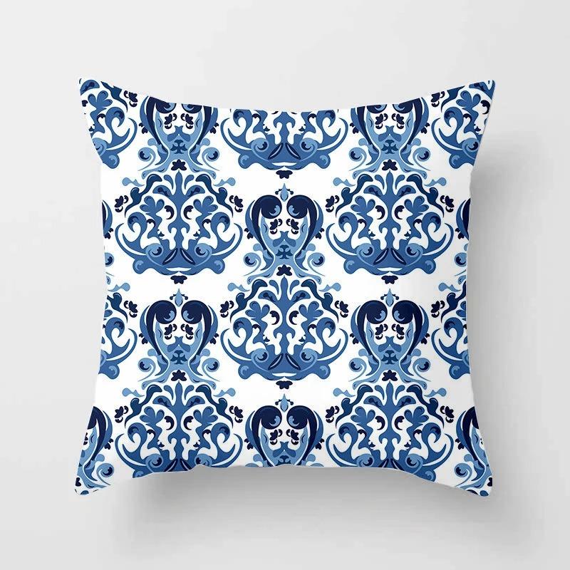 Office Living Room Home Pillowcase Luxury Geometric Blue Print Pillowcase Car Ornaments