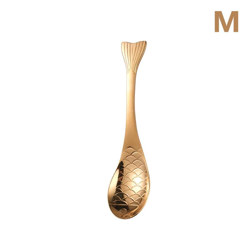 304 Stainless Steel Spoon Spoon Creative Fish-Shaped Cartoon Fish Spoon Dessert Spoon Rice Spoon Gold-Plated Stirring Spoons