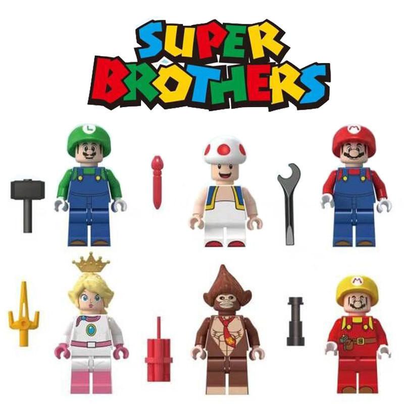 Colorful Mario Brothers Action Figures Abs Plastic Building Blocks Set