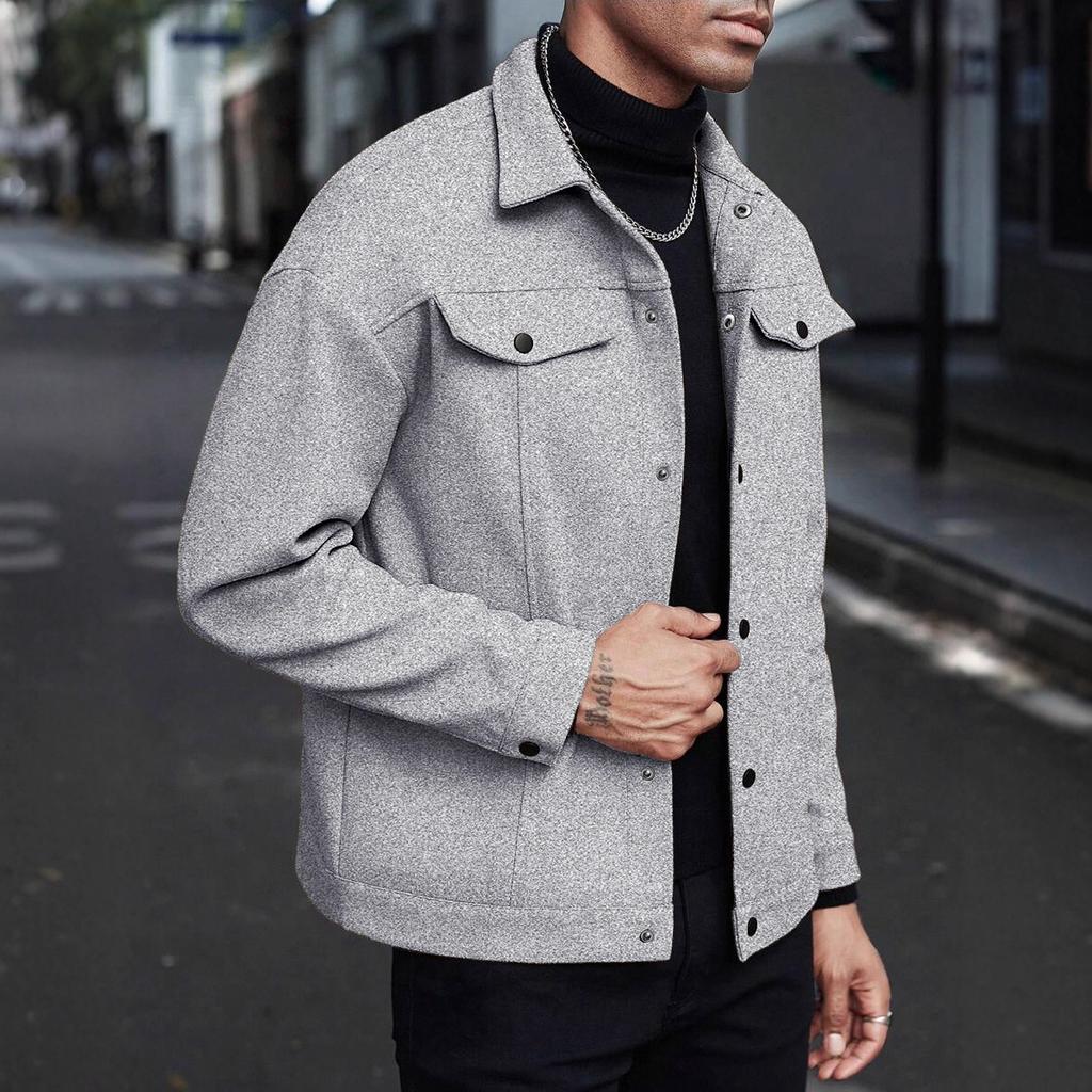 Autumn and Winter Turtleneck Woolen Jacket, Men's Casual Sports Business Jacket, Pure Color, Classic Version